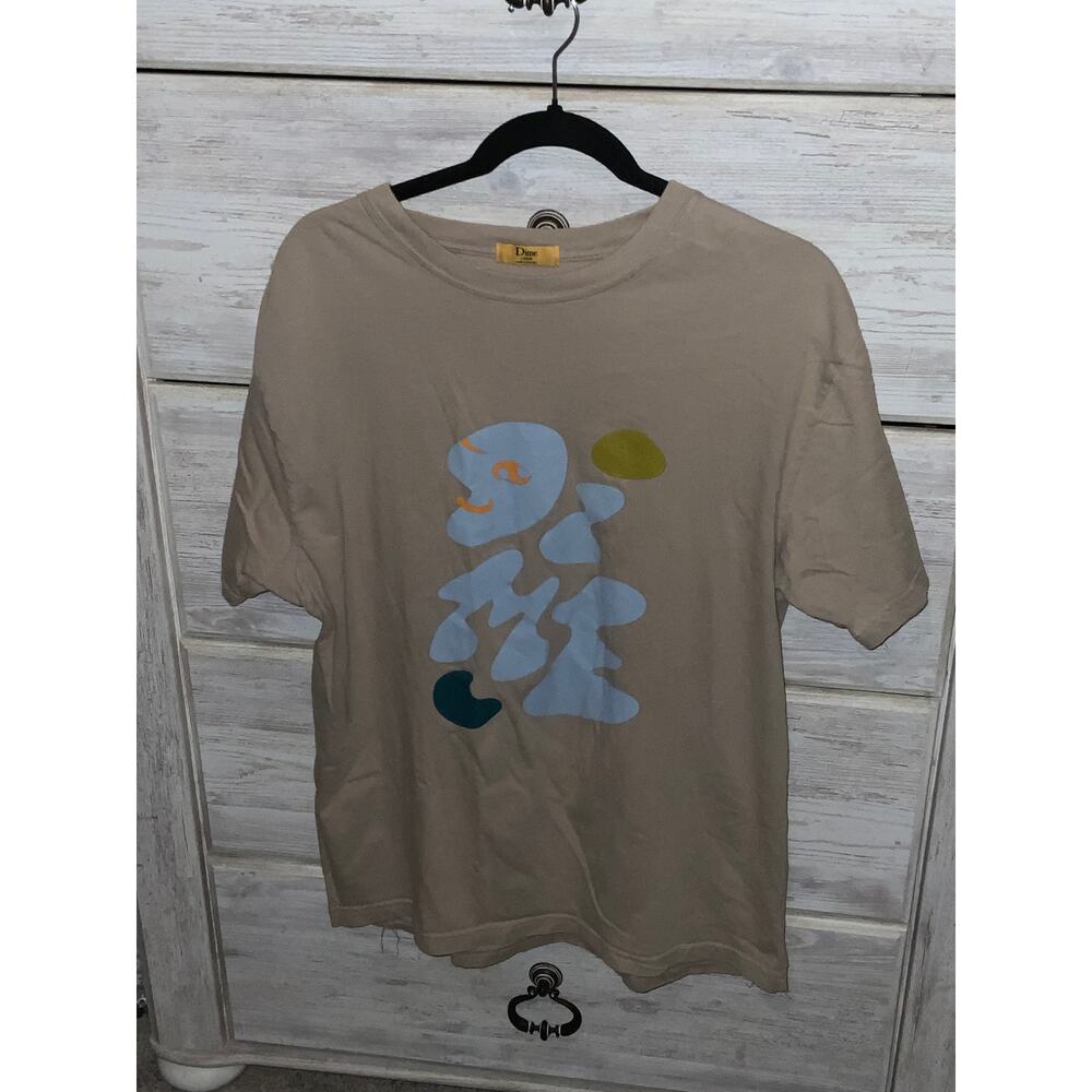 Dime Tan Abstract Print T-Shirt L - Authentic Made in Canada Skate Tee
